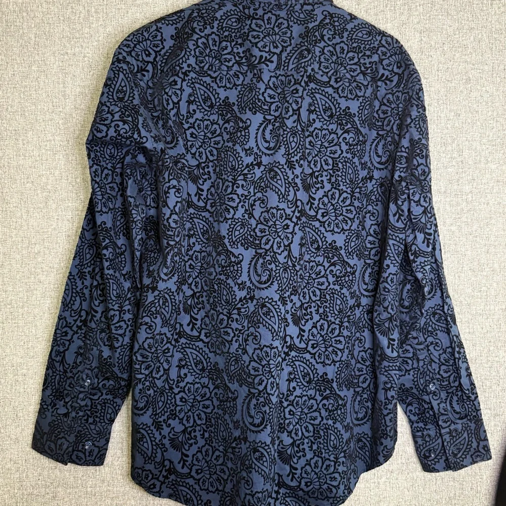 Kilburne Finch Men's Blue Floral Paisley Velvet Button Down Dress Shirt Size‎ XL